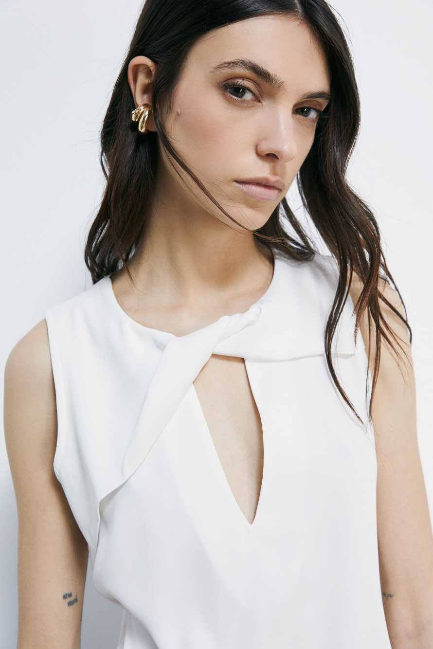 Fluid blouse with knot detail, White, Patrizia Pepe