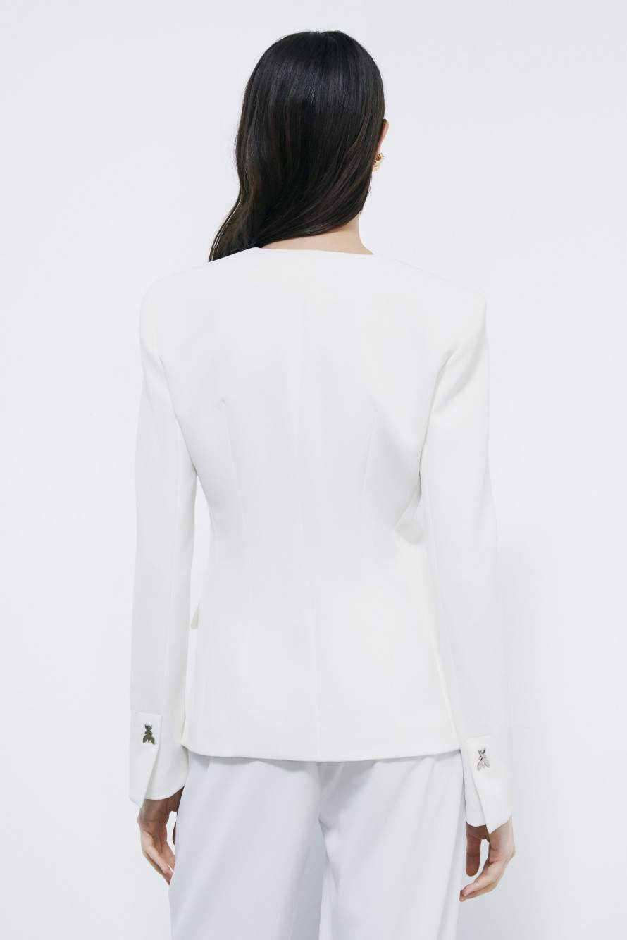 Tailored V-neck blazer, White, Patrizia Pepe