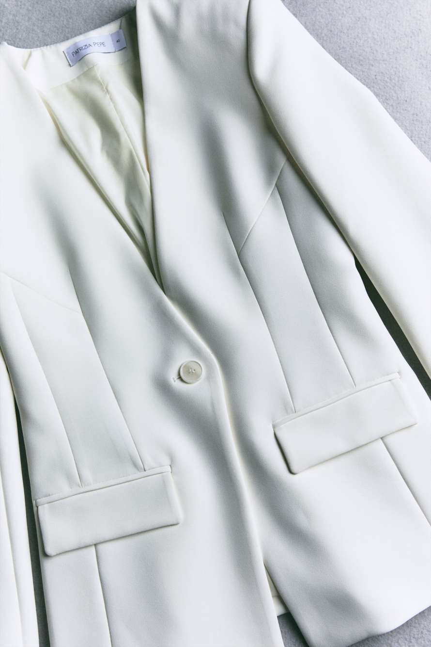 Tailored V-neck blazer, White, Patrizia Pepe