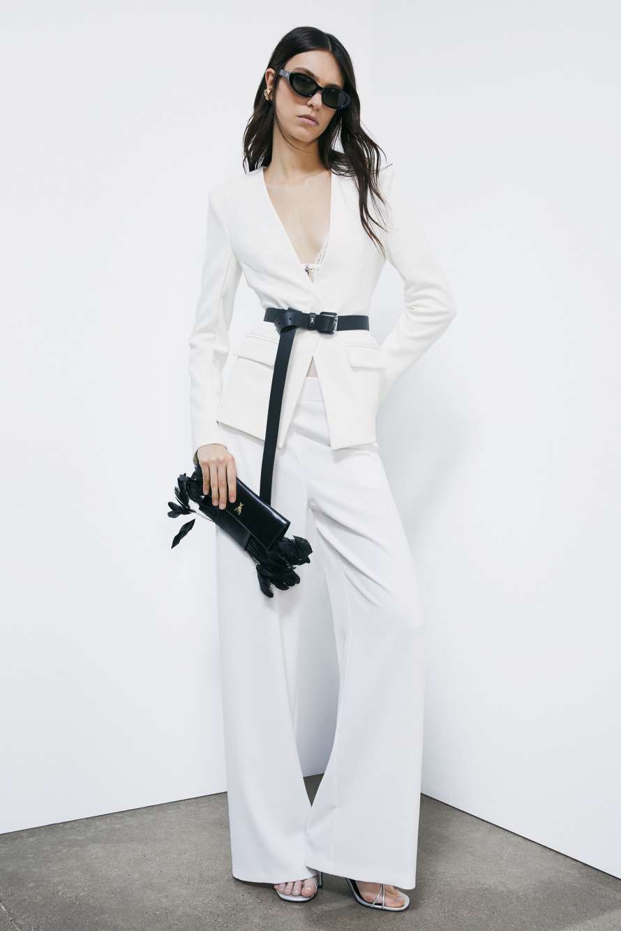 Tailored V-neck blazer, White, Patrizia Pepe