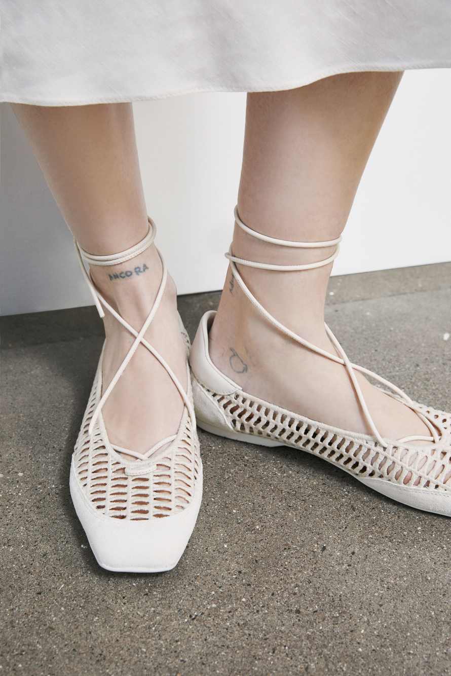 Dancing SKIN ballerinas with braided effect, White, Patrizia Pepe