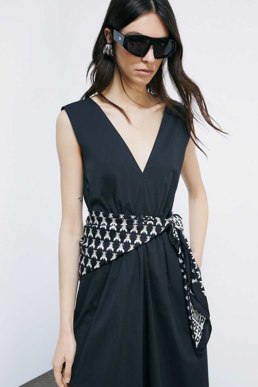 Printed silk foulard, Black/Ivory, Patrizia Pepe