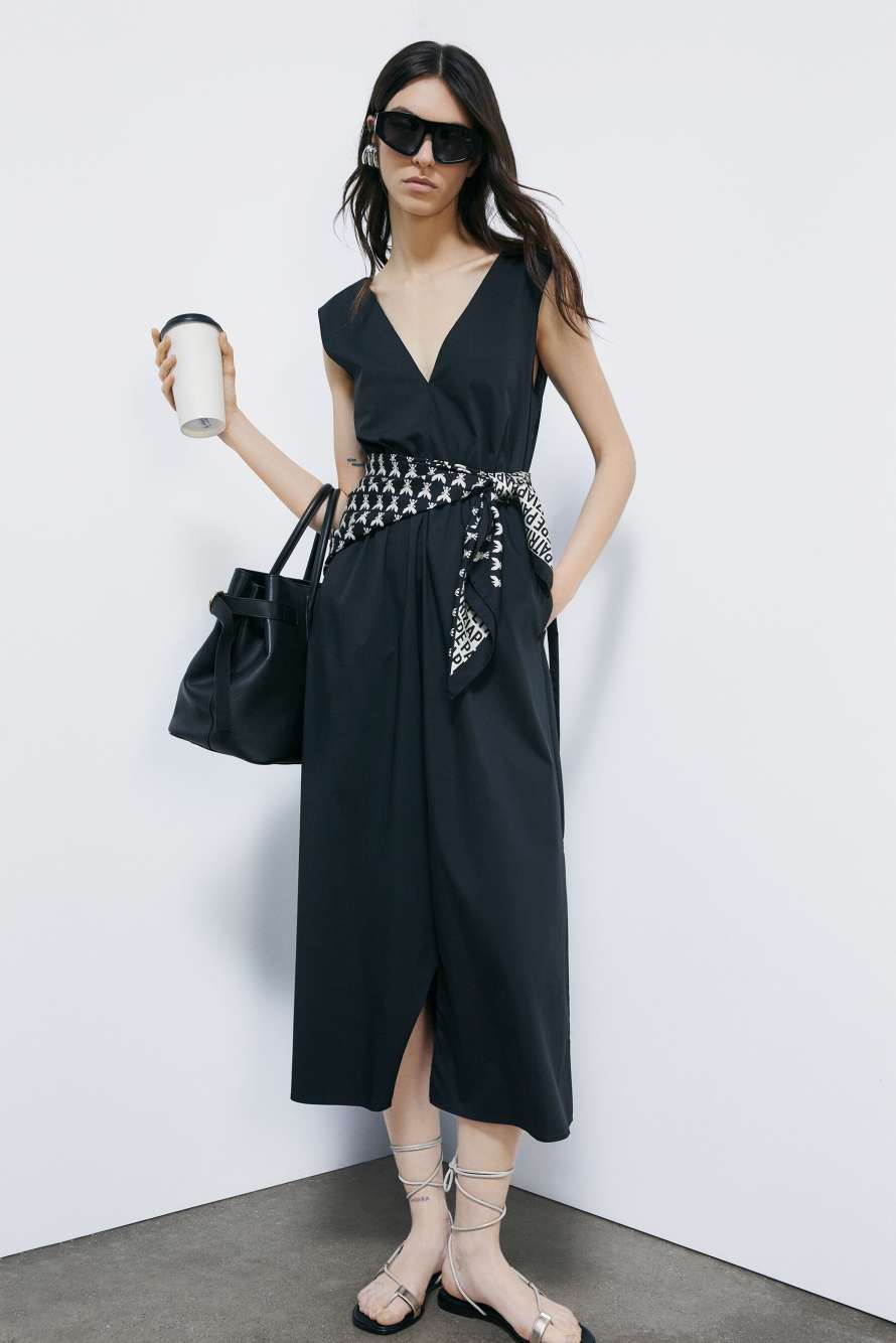 Midi stretch cotton poplin dress, Black, Patrizia Pepe