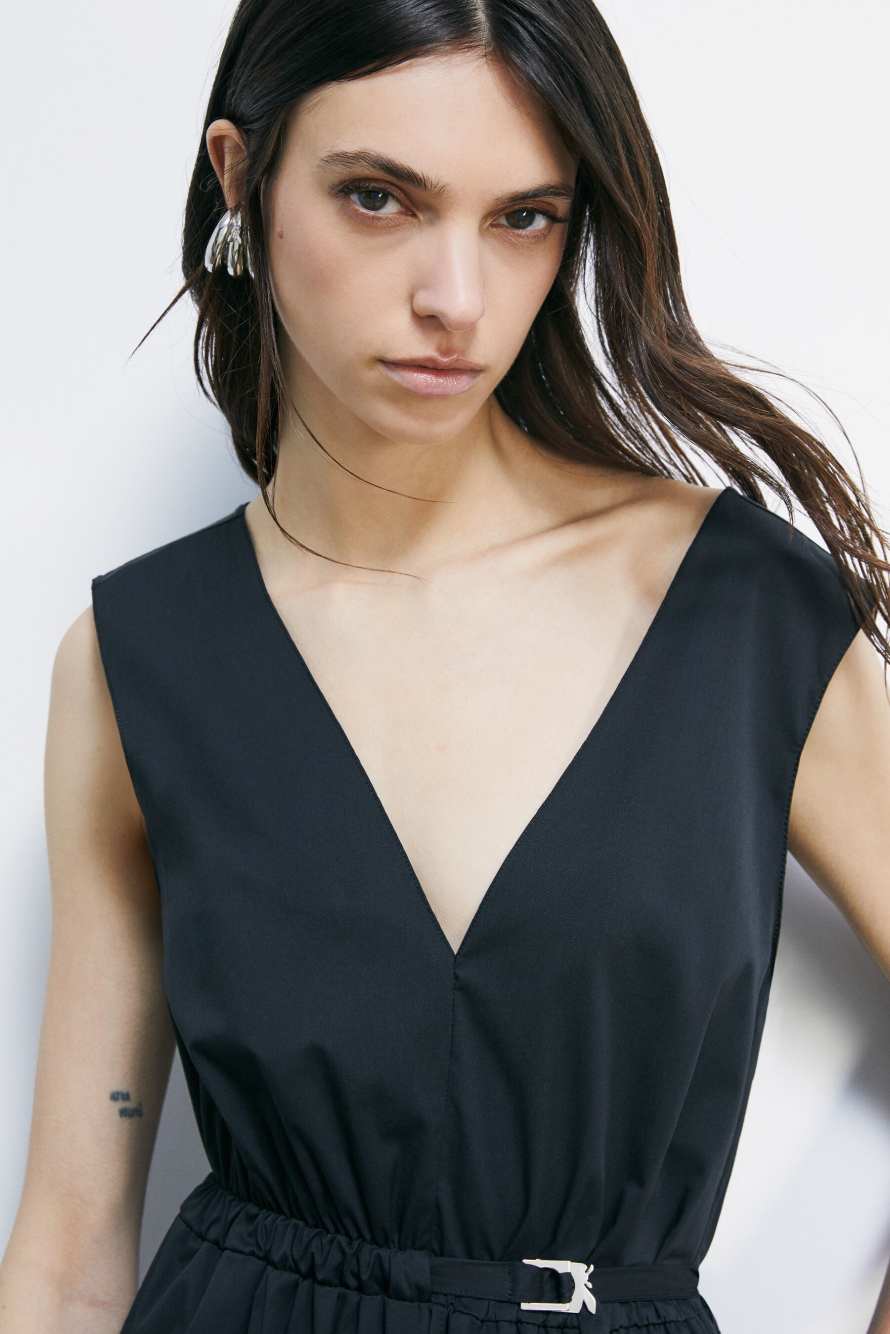 Midi stretch cotton poplin dress, Black, Patrizia Pepe