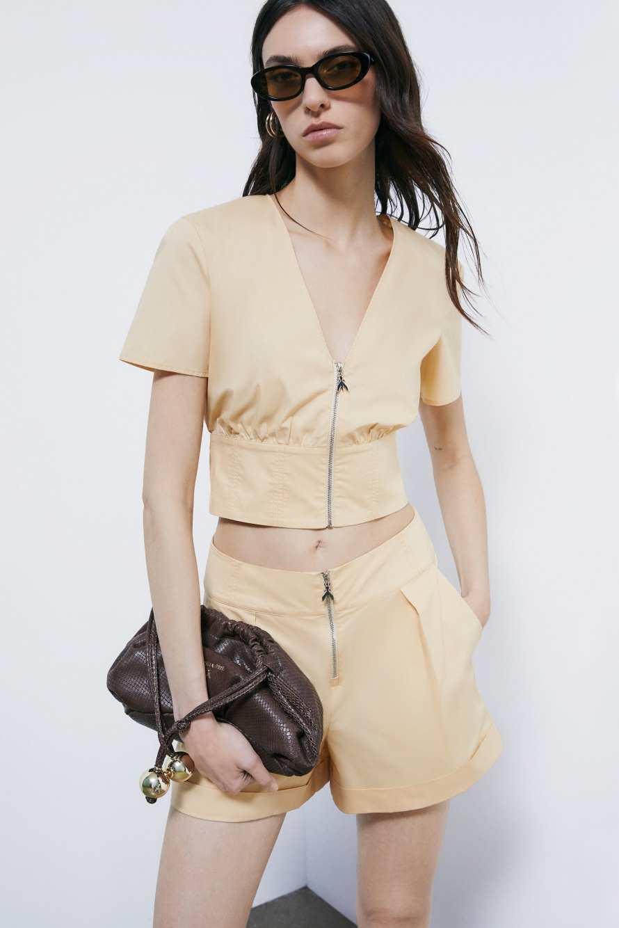 Cropped Top mit Zip, Beige, Patrizia Pepe