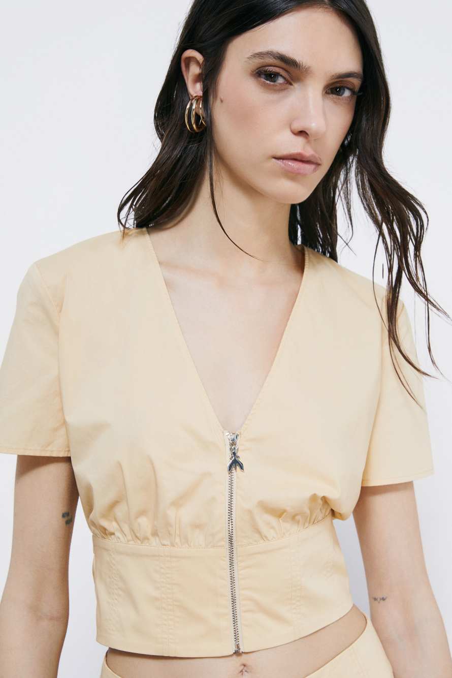 Cropped Top mit Zip, Beige, Patrizia Pepe