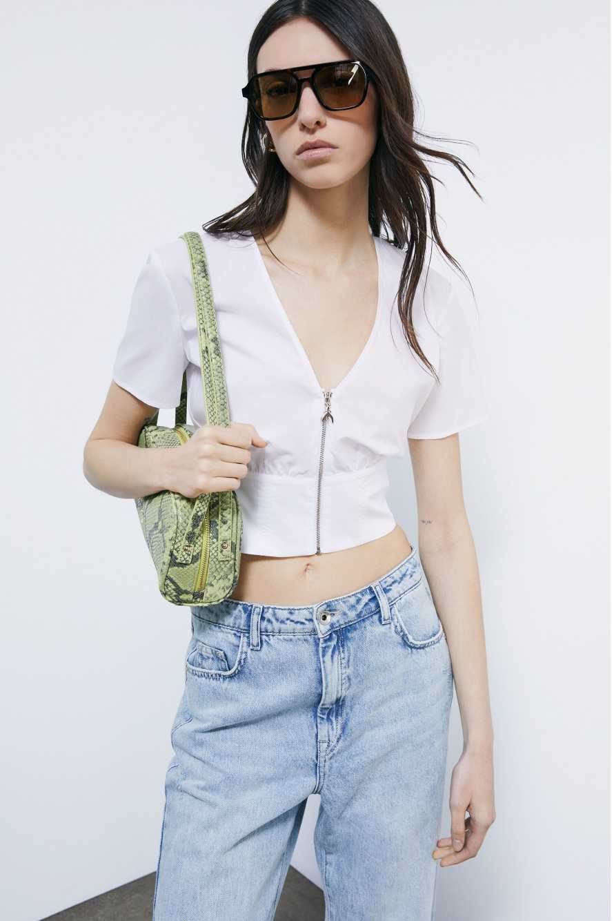 Cropped Top mit Zip, Wei&szlig;, Patrizia Pepe