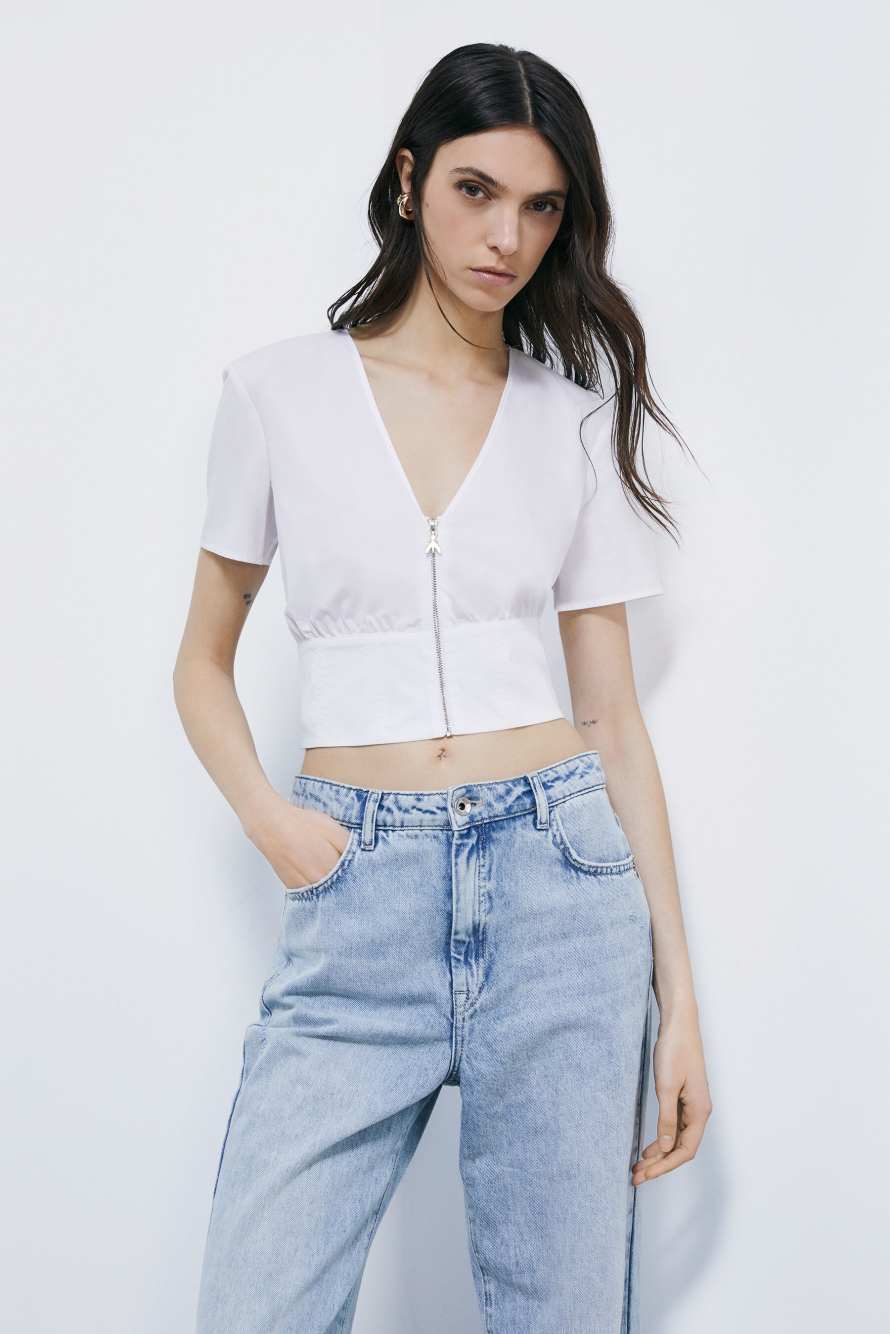 Cropped Top mit Zip, Wei&szlig;, Patrizia Pepe