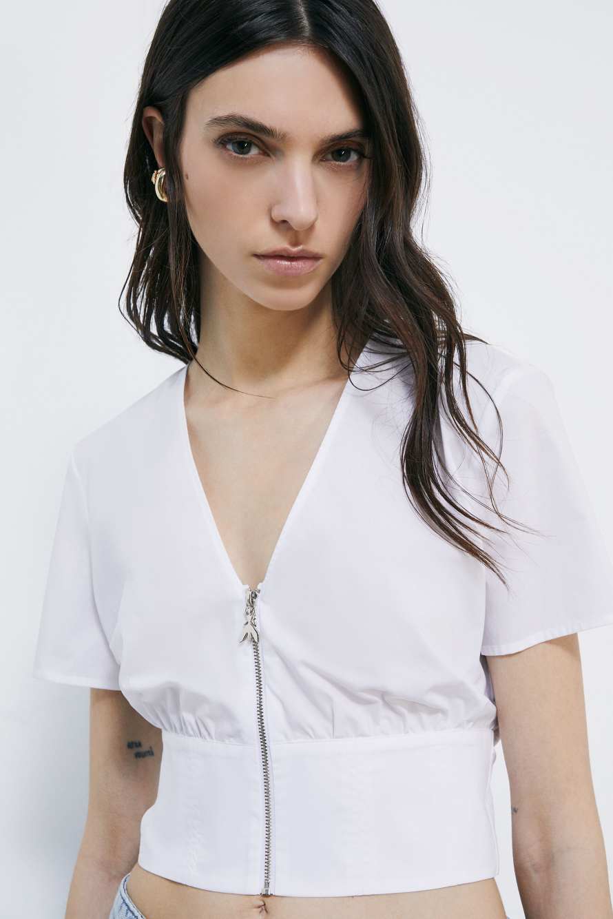 Cropped Top mit Zip, Wei&szlig;, Patrizia Pepe