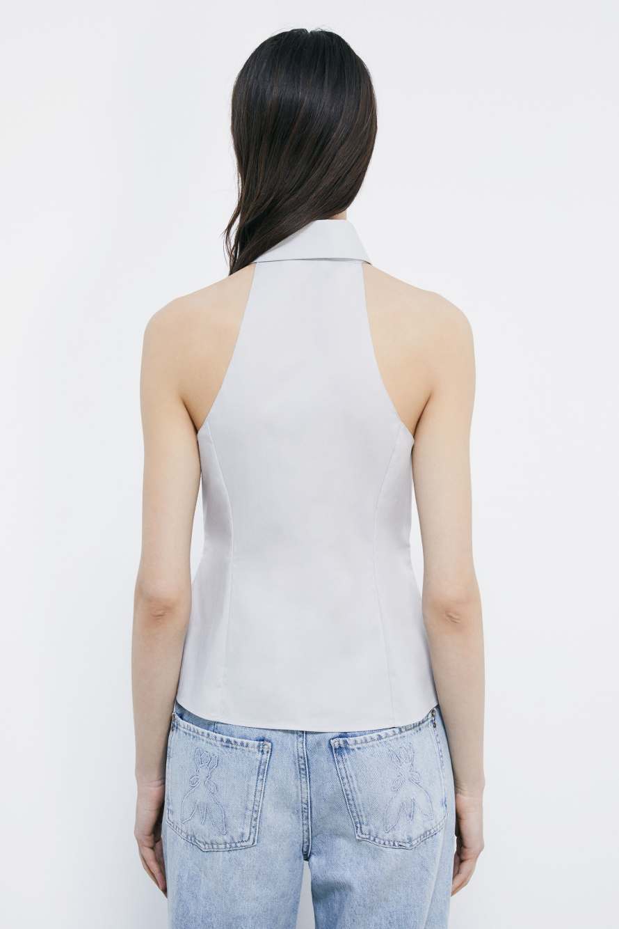 Neckholder-Top aus Stretch-Popeline, Grau, Patrizia Pepe