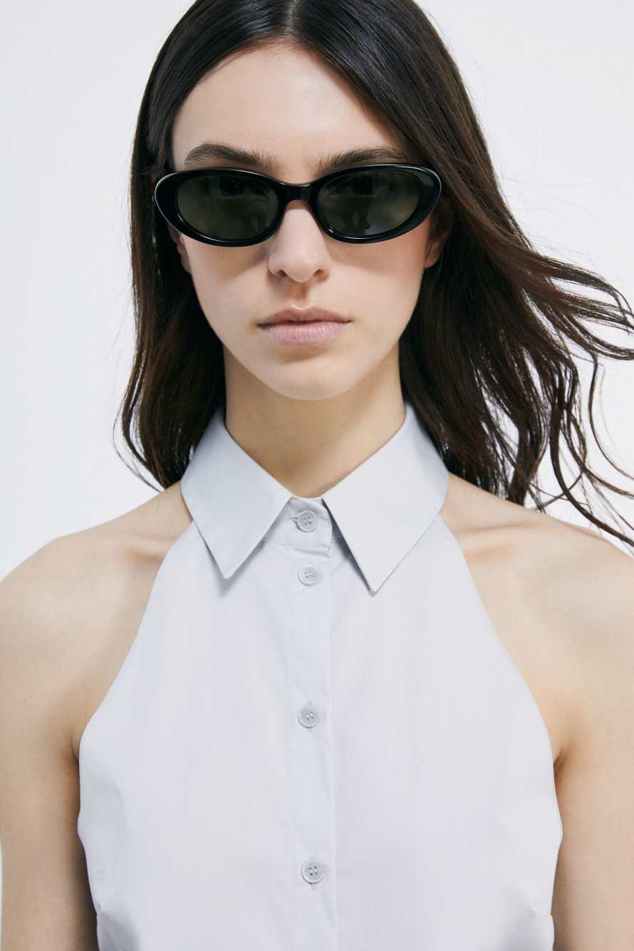 Neckholder-Top aus Stretch-Popeline, Grau, Patrizia Pepe