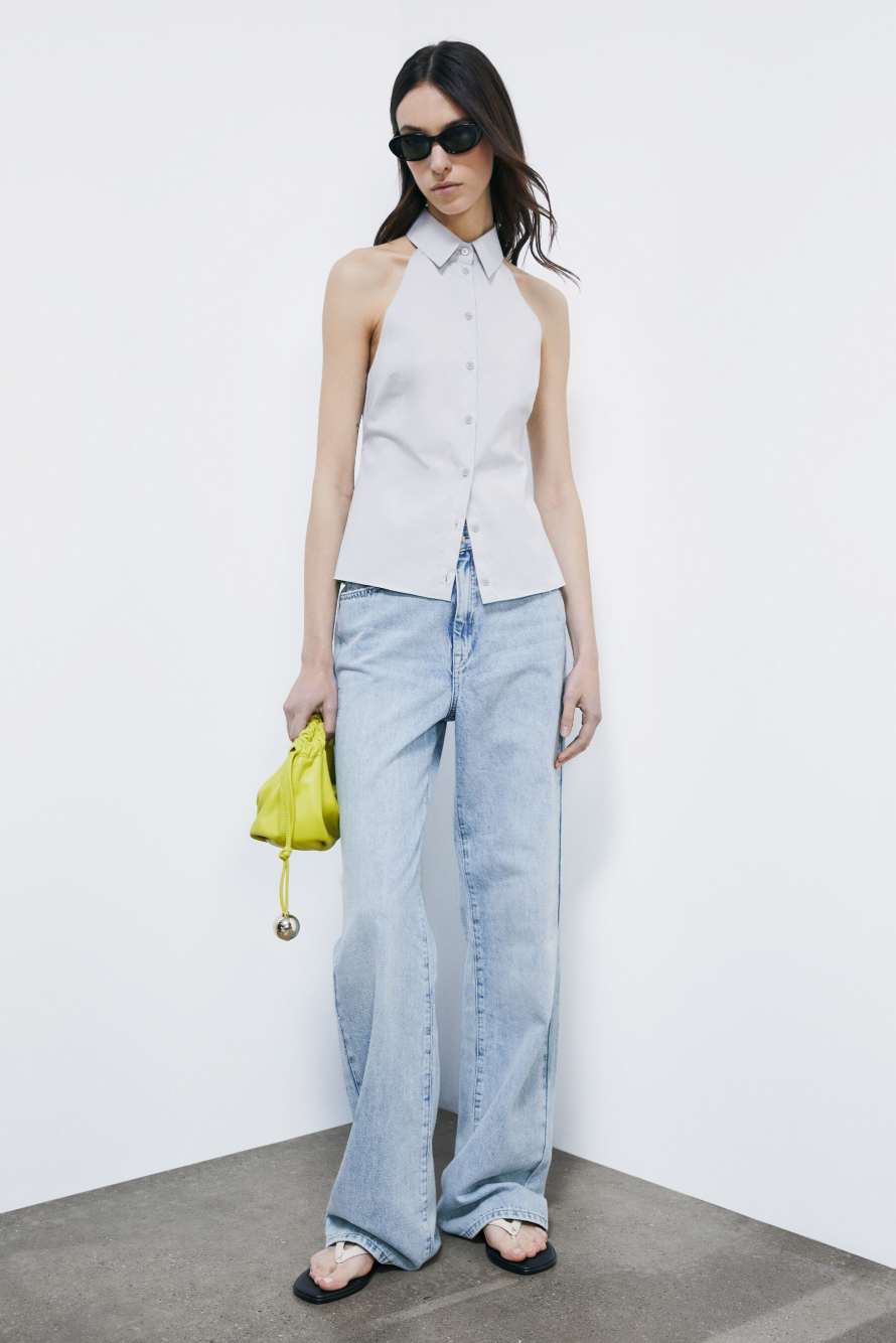 Neckholder-Top aus Stretch-Popeline, Grau, Patrizia Pepe