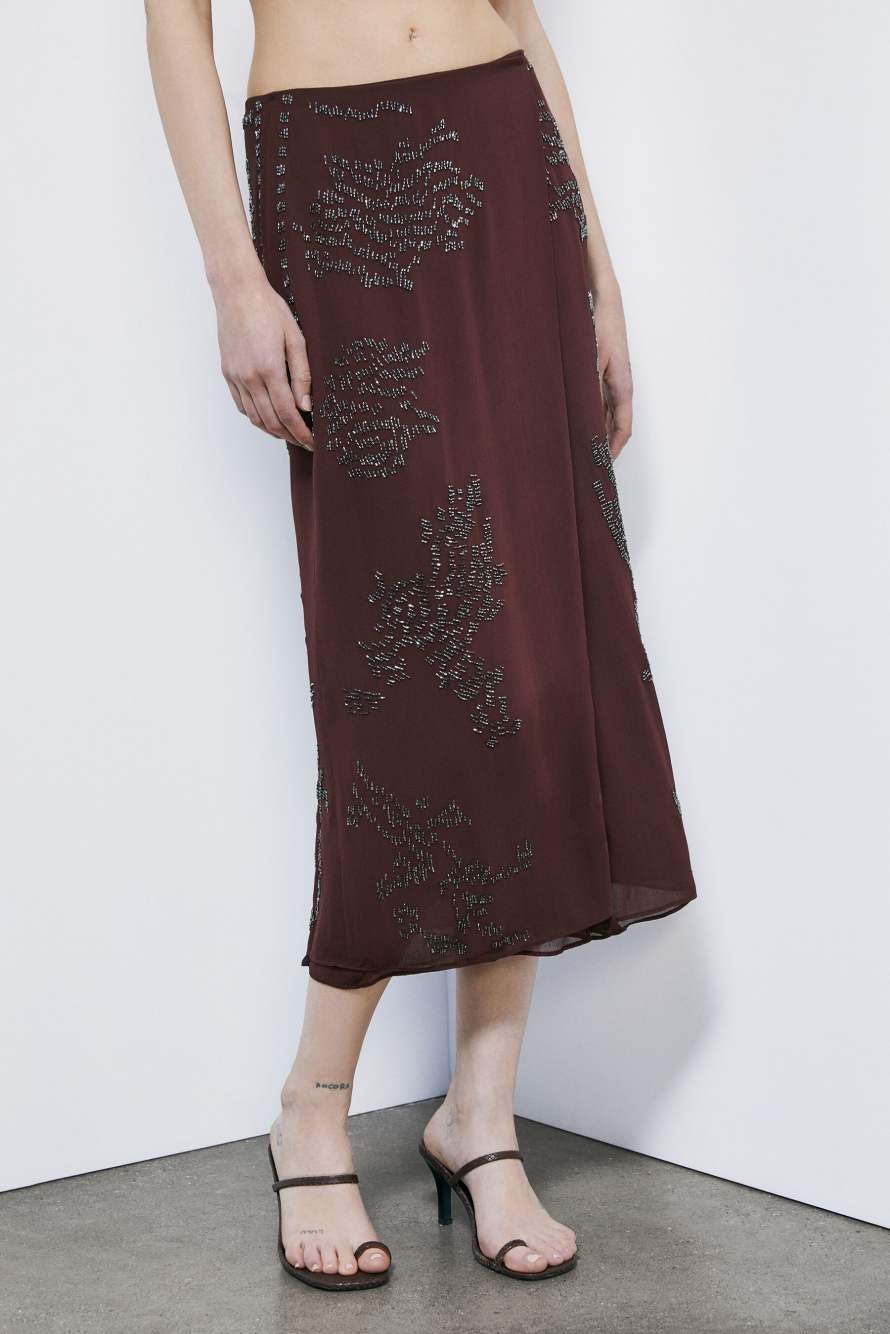 Hand-embroidered wrap skirt, Brown, Patrizia Pepe