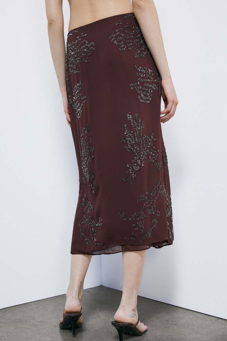 Hand-embroidered wrap skirt, Brown, Patrizia Pepe