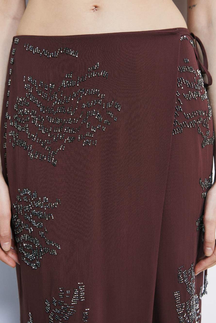 Hand-embroidered wrap skirt, Brown, Patrizia Pepe