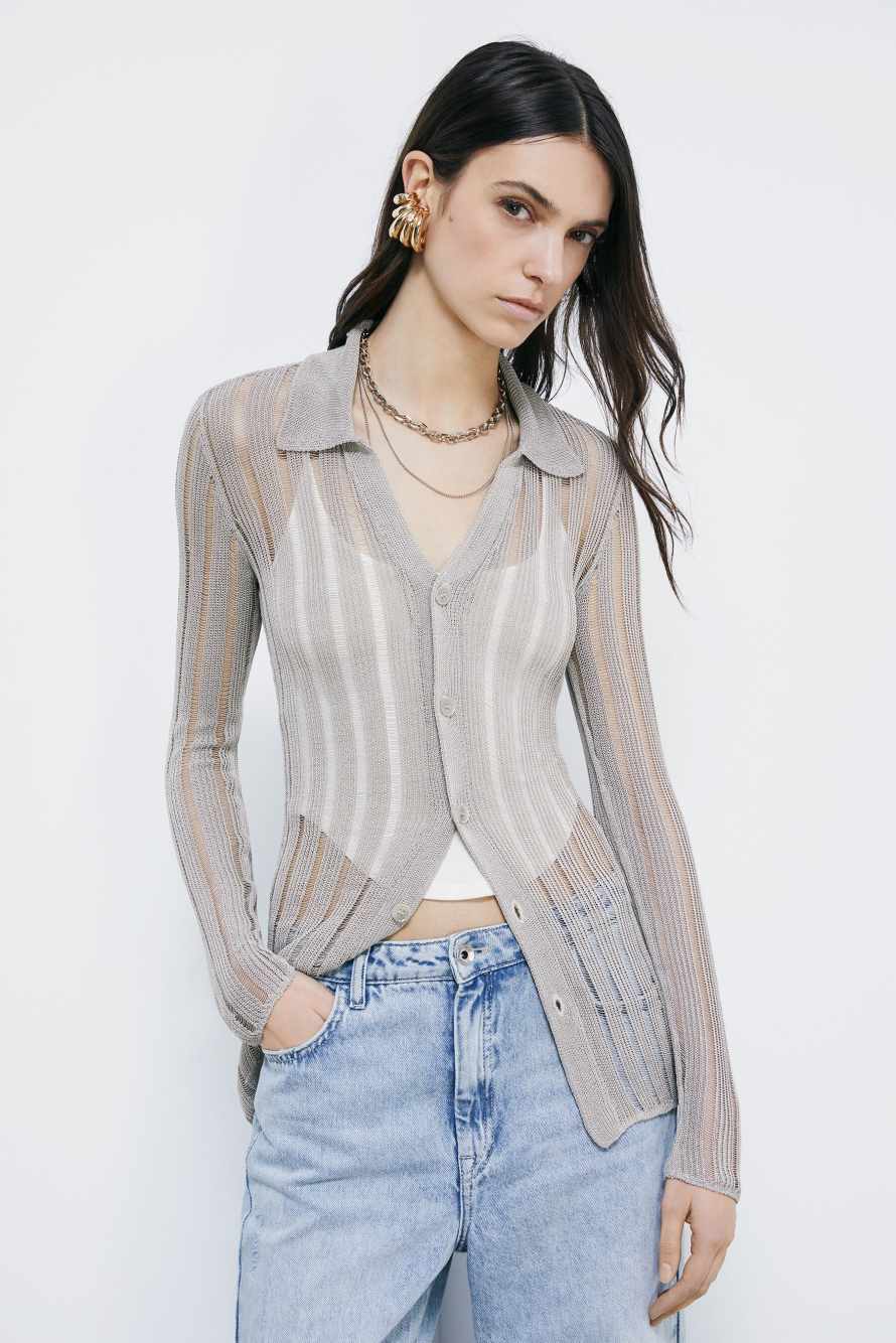 Jacquard-Strick-Cardigan, Ivory, Patrizia Pepe