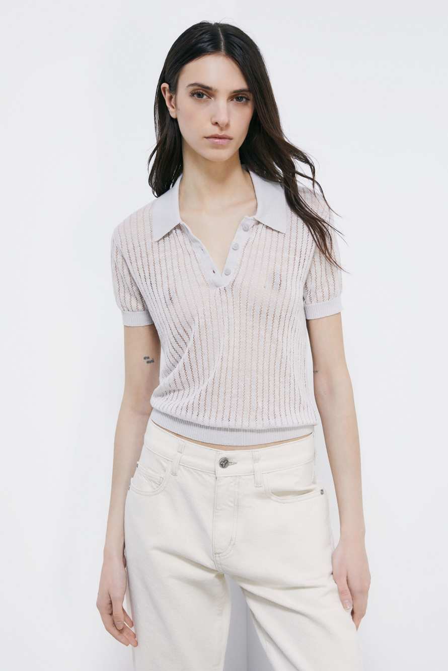 Jacquard-Strick-Polo, Grau, Patrizia Pepe