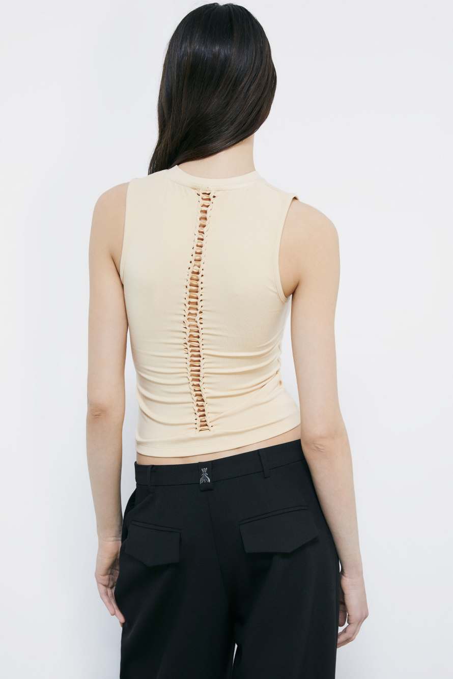 Jersey-Top mit Twist-Detail, Beige, Patrizia Pepe