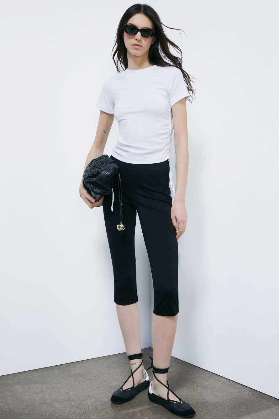 Stretch-Jersey-T-Shirt mit Raffung, Wei&szlig;, Patrizia Pepe