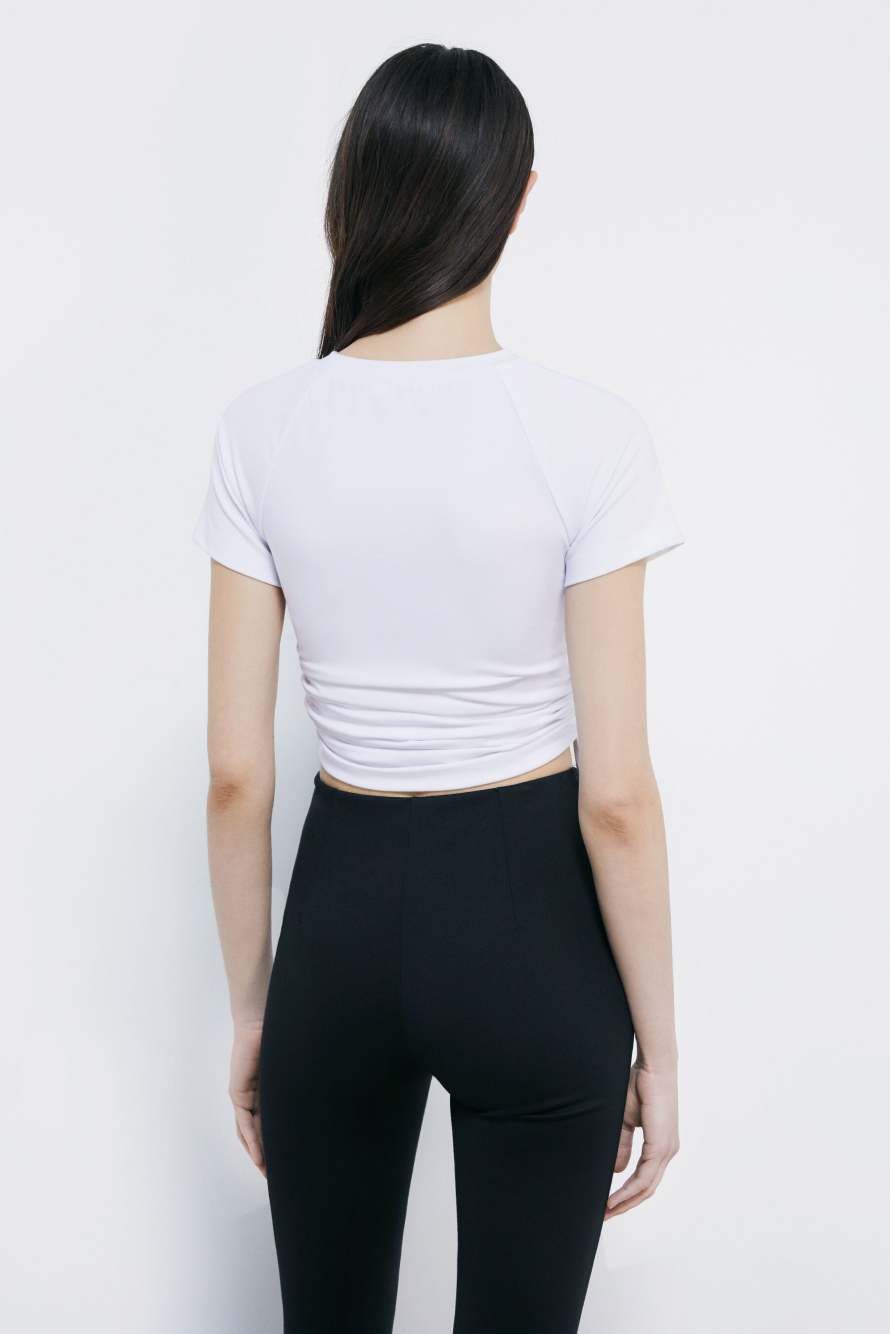 Stretch-Jersey-T-Shirt mit Raffung, Wei&szlig;, Patrizia Pepe