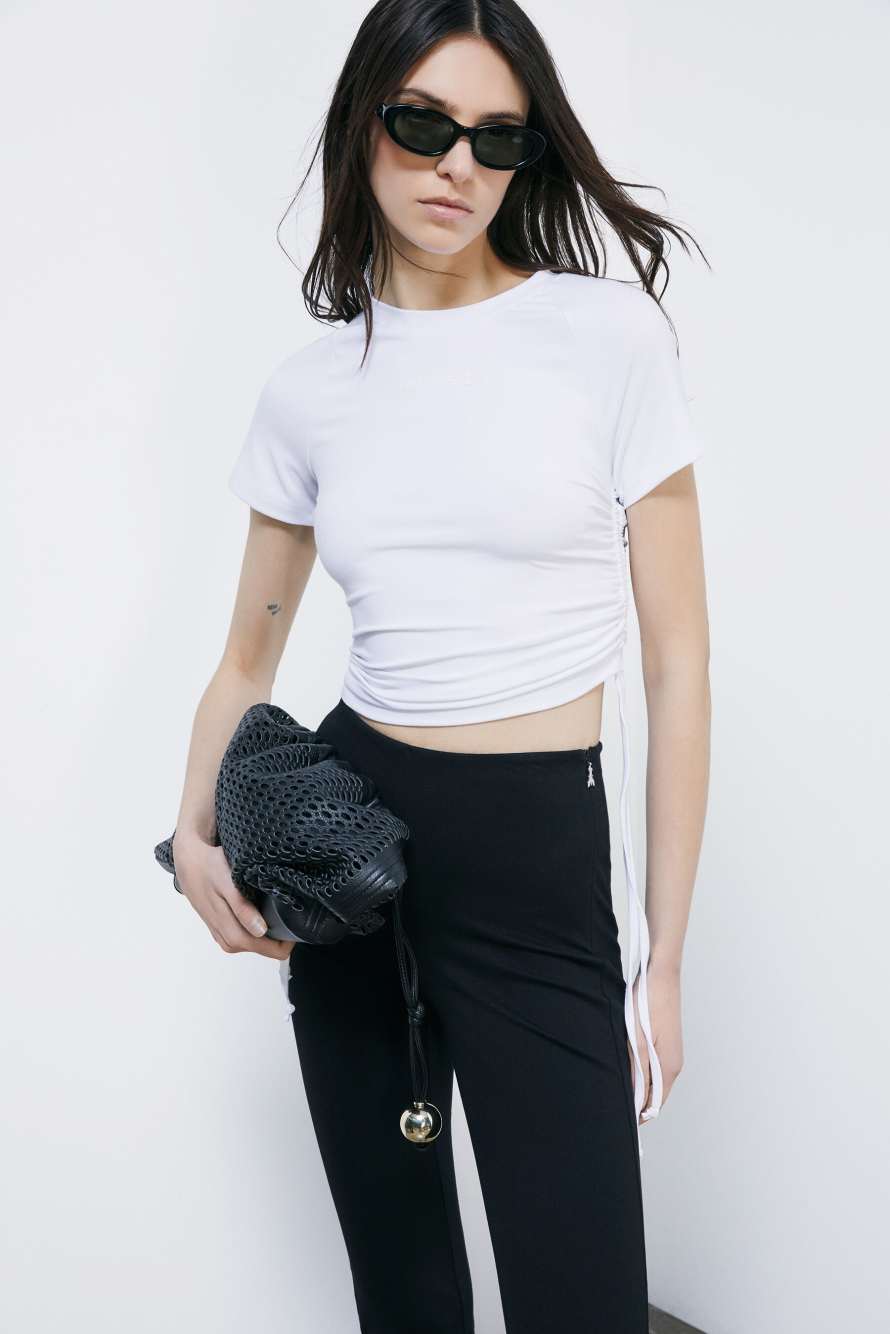 Stretch-Jersey-T-Shirt mit Raffung, Wei&szlig;, Patrizia Pepe