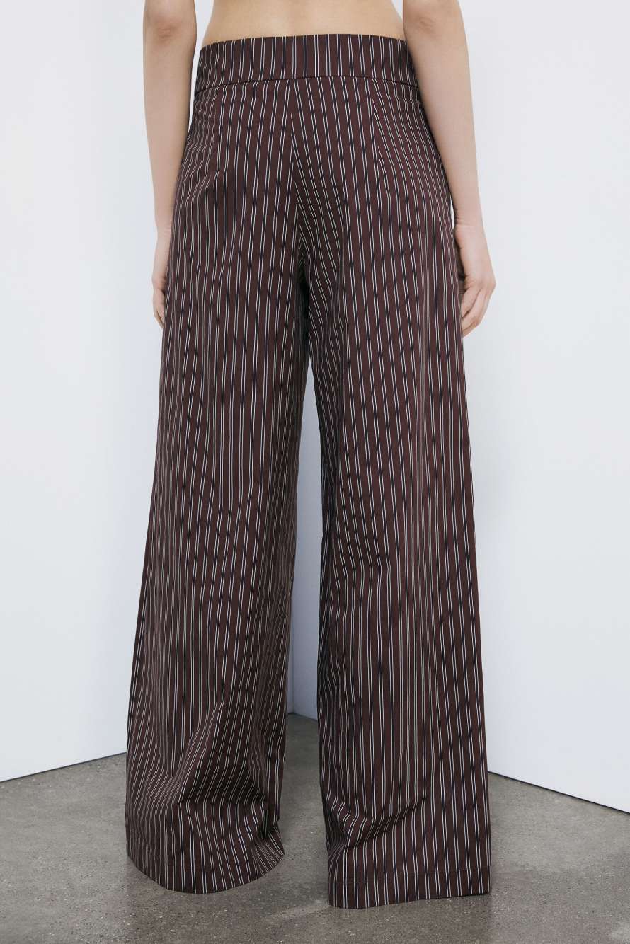 Palazzo trousers in stretch poplin, Stripes, Patrizia Pepe
