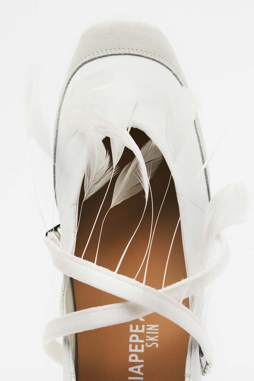 Dancing SKIN ballerinas with feather detail, White, Patrizia Pepe