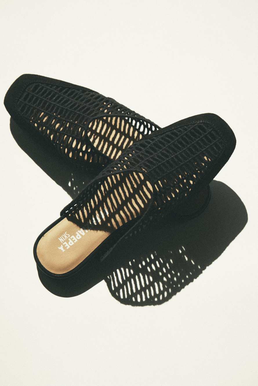 Slippers en raphia, Noir, Patrizia Pepe