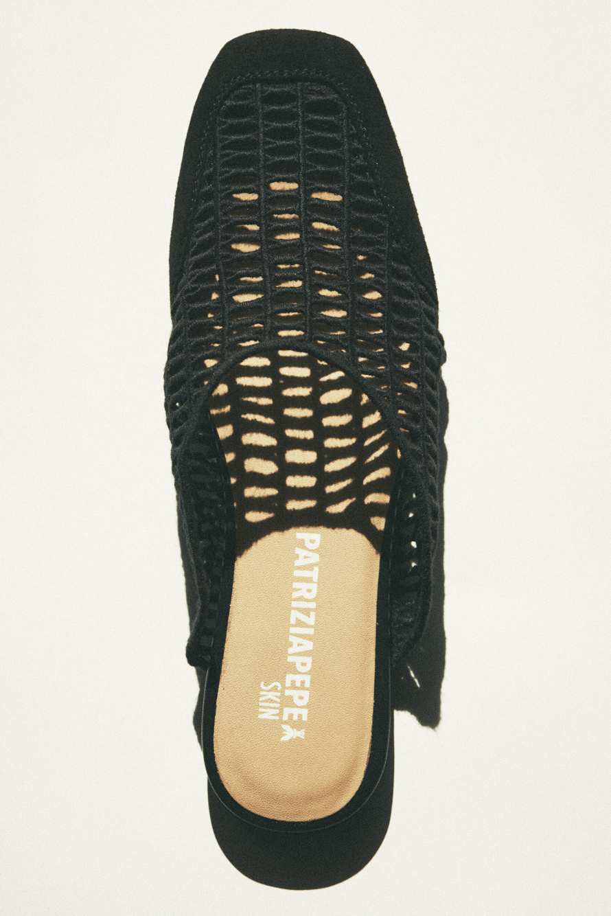 Slippers en raphia, Noir, Patrizia Pepe