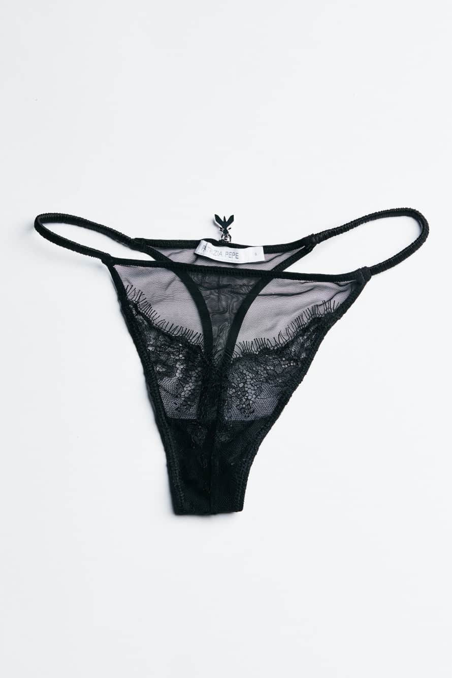 Tanga en tulle et dentelle, Noir, Patrizia Pepe