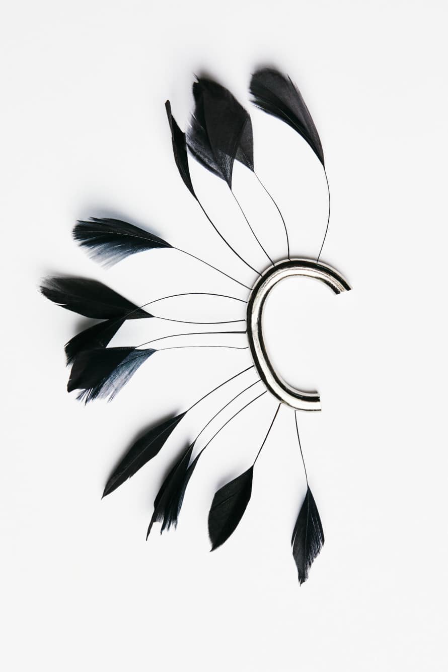 Feather ear cuff, Black/Silver, Patrizia Pepe