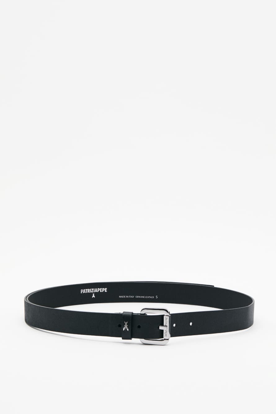 Long Leather Belt, Black/Silver, Patrizia Pepe