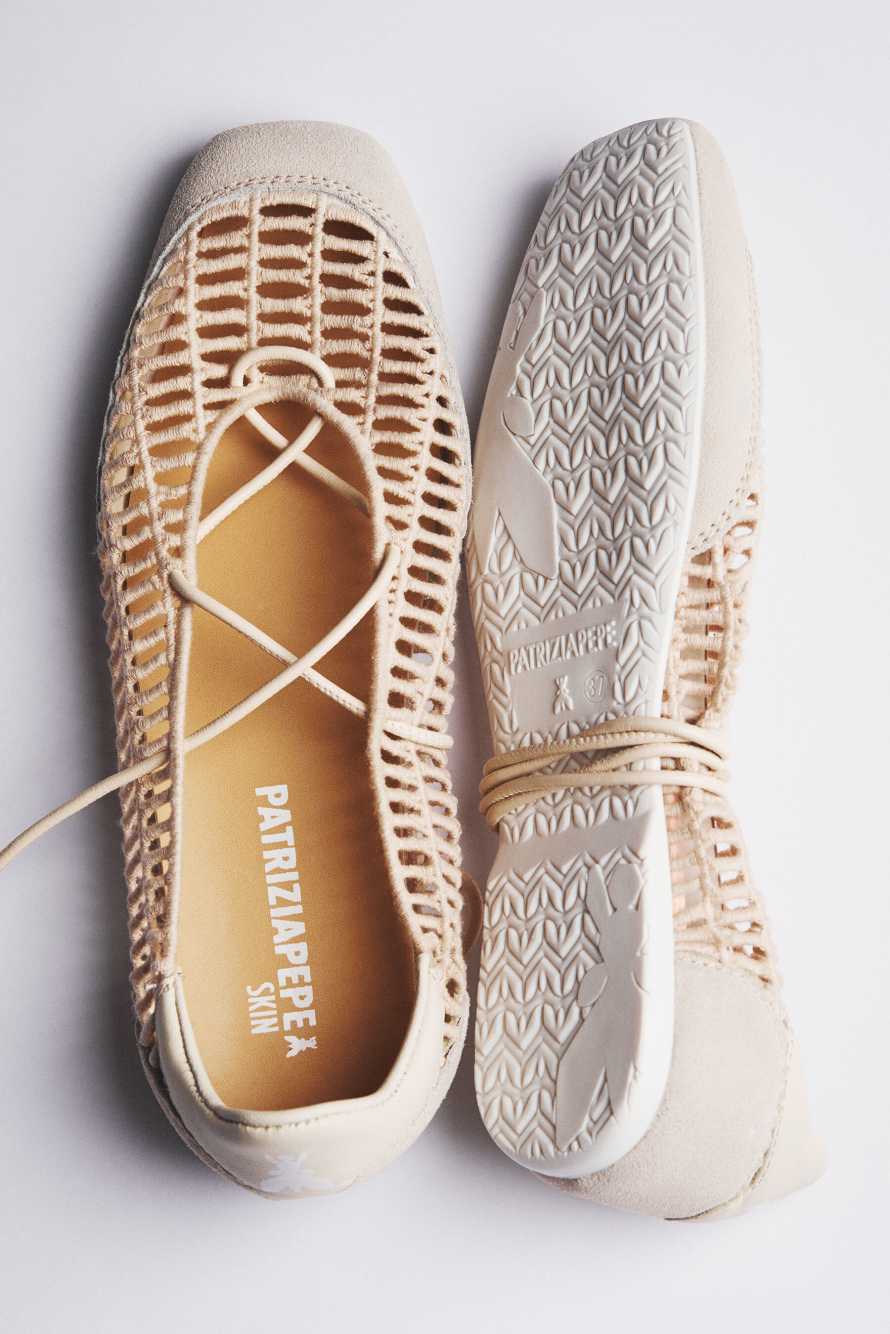 Dancing SKIN ballerinas with braided effect, White, Patrizia Pepe