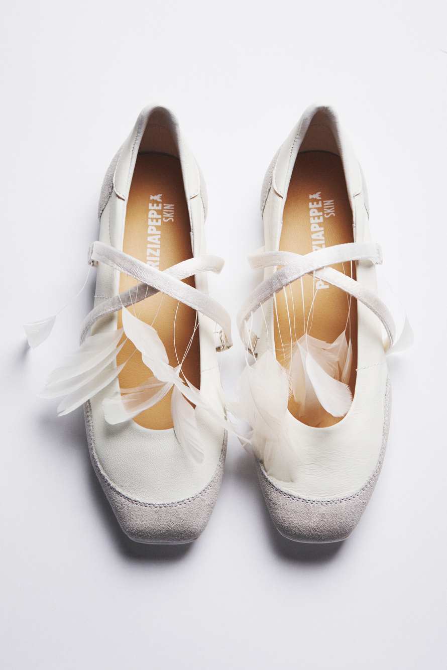 Dancing-SKIN-Ballerinas mit Federdetail, Wei&szlig;, Patrizia Pepe