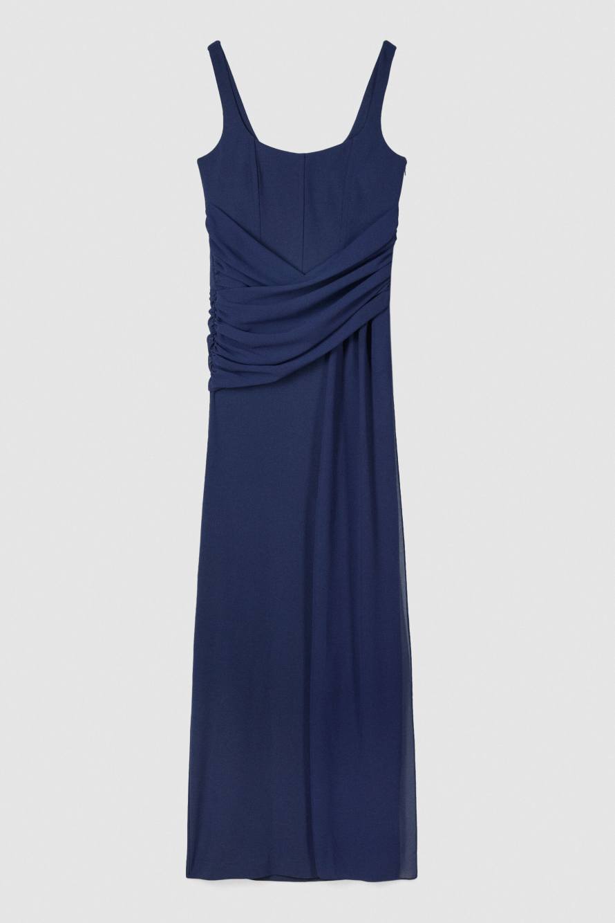 Long draped stretch cr&ecirc;pe dress, Blue, Patrizia Pepe