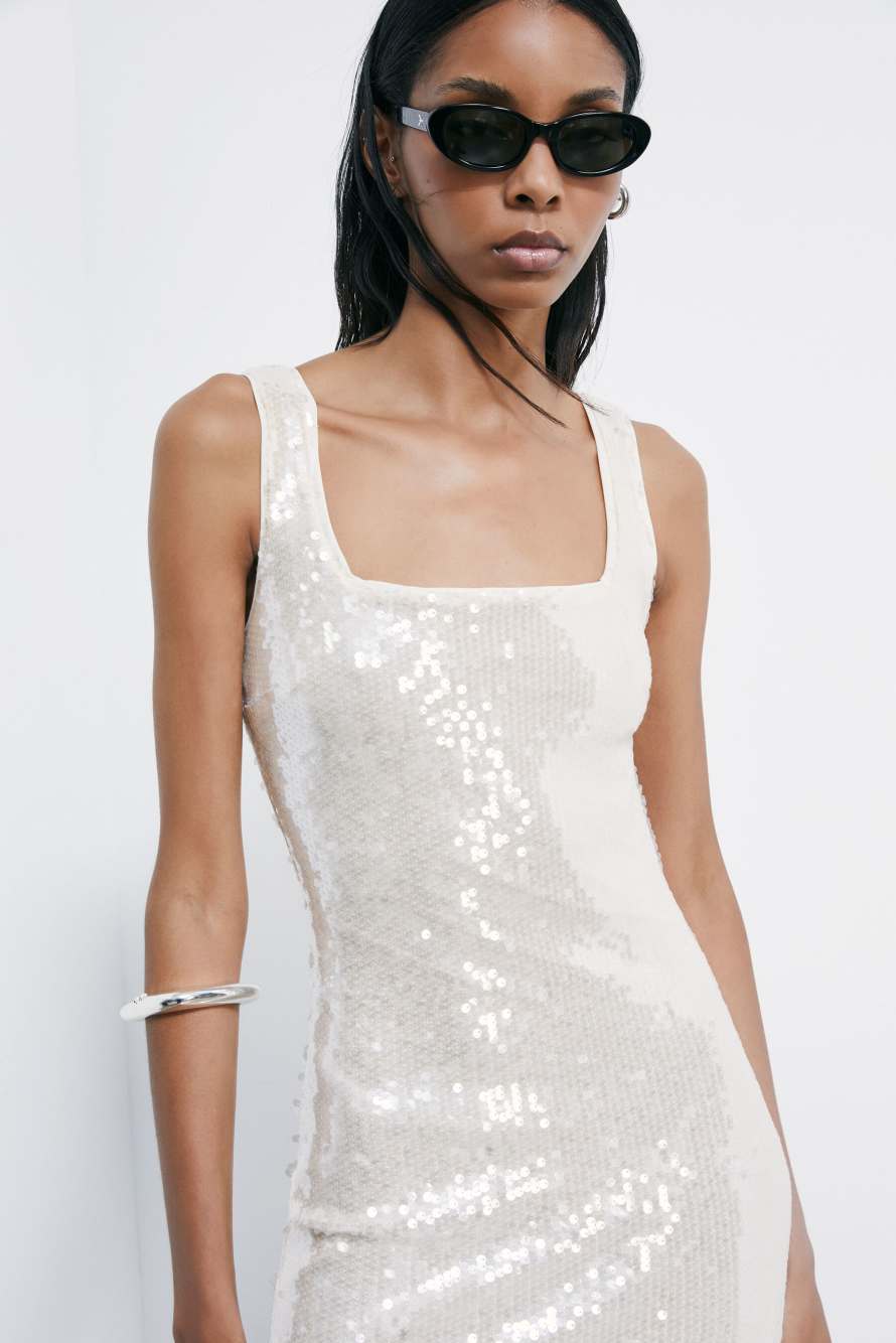 Mini dress in tulle with sequins, White, Patrizia Pepe