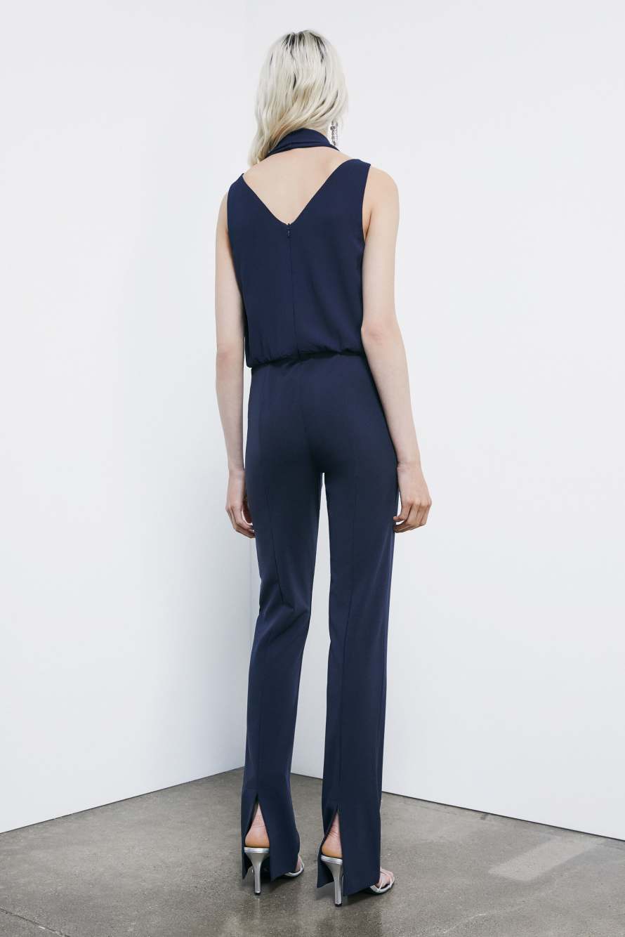 Draped stretch cr&ecirc;pe jumpsuit, Blue, Patrizia Pepe