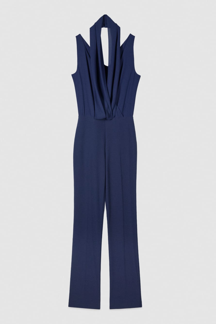 Draped stretch cr&ecirc;pe jumpsuit, Blue, Patrizia Pepe