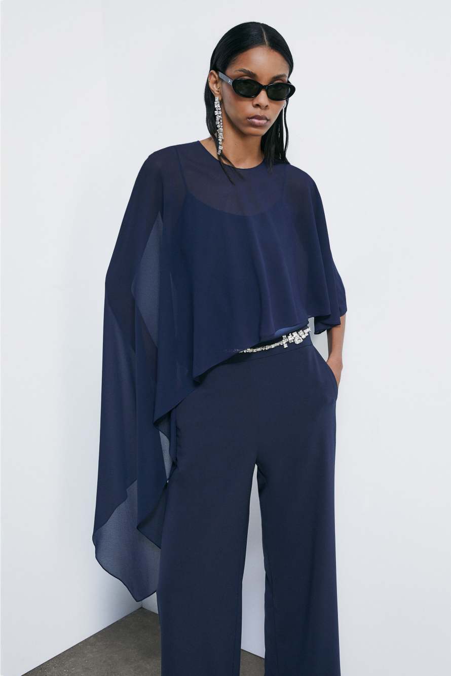 Asymmetric draped shoulder cover, Blue, Patrizia Pepe