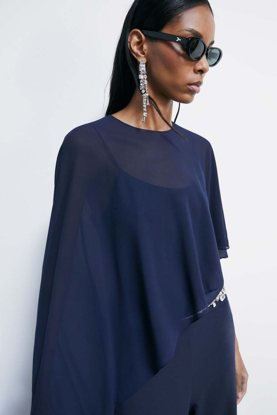 Asymmetric draped shoulder cover, Blue, Patrizia Pepe