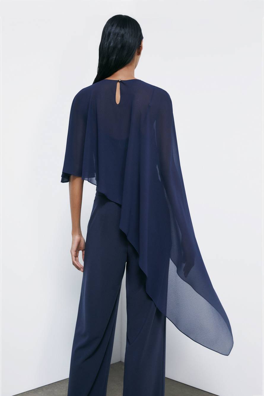 Asymmetric draped shoulder cover, Blue, Patrizia Pepe