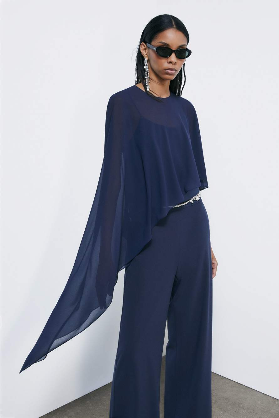 Asymmetric draped shoulder cover, Blue, Patrizia Pepe