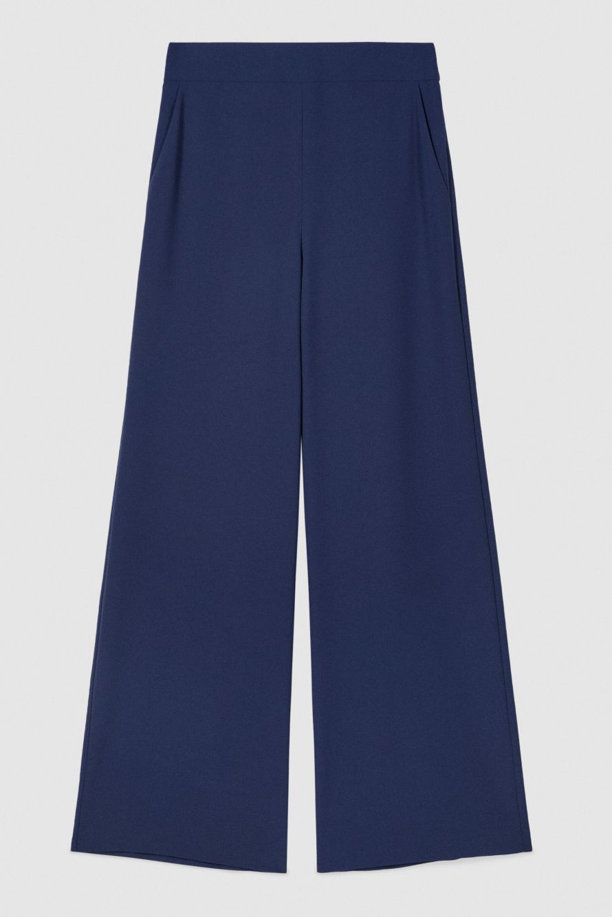 Stretch cr&ecirc;pe palazzo pants, Blue, Patrizia Pepe