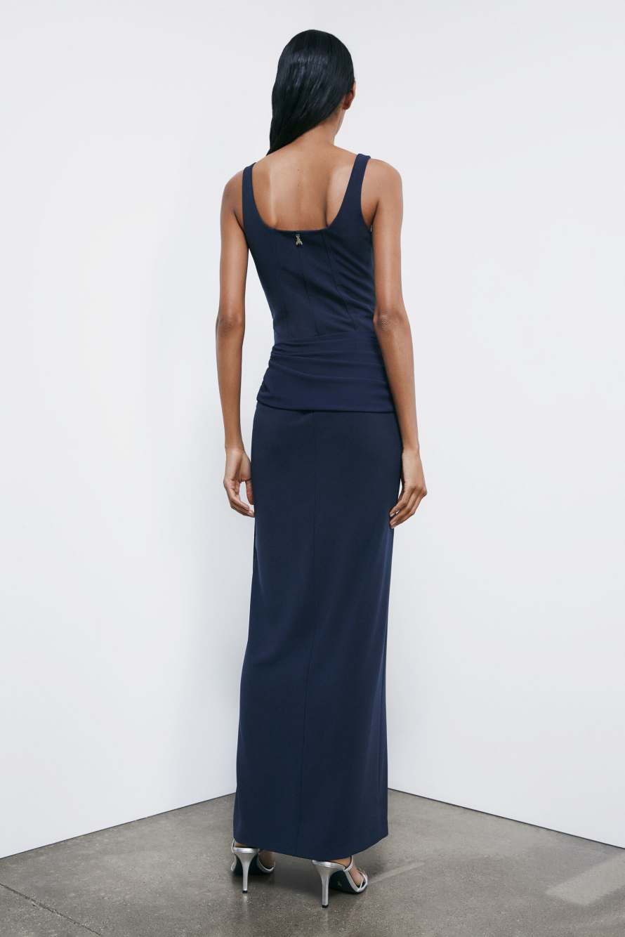 Long draped stretch cr&ecirc;pe dress, Blue, Patrizia Pepe