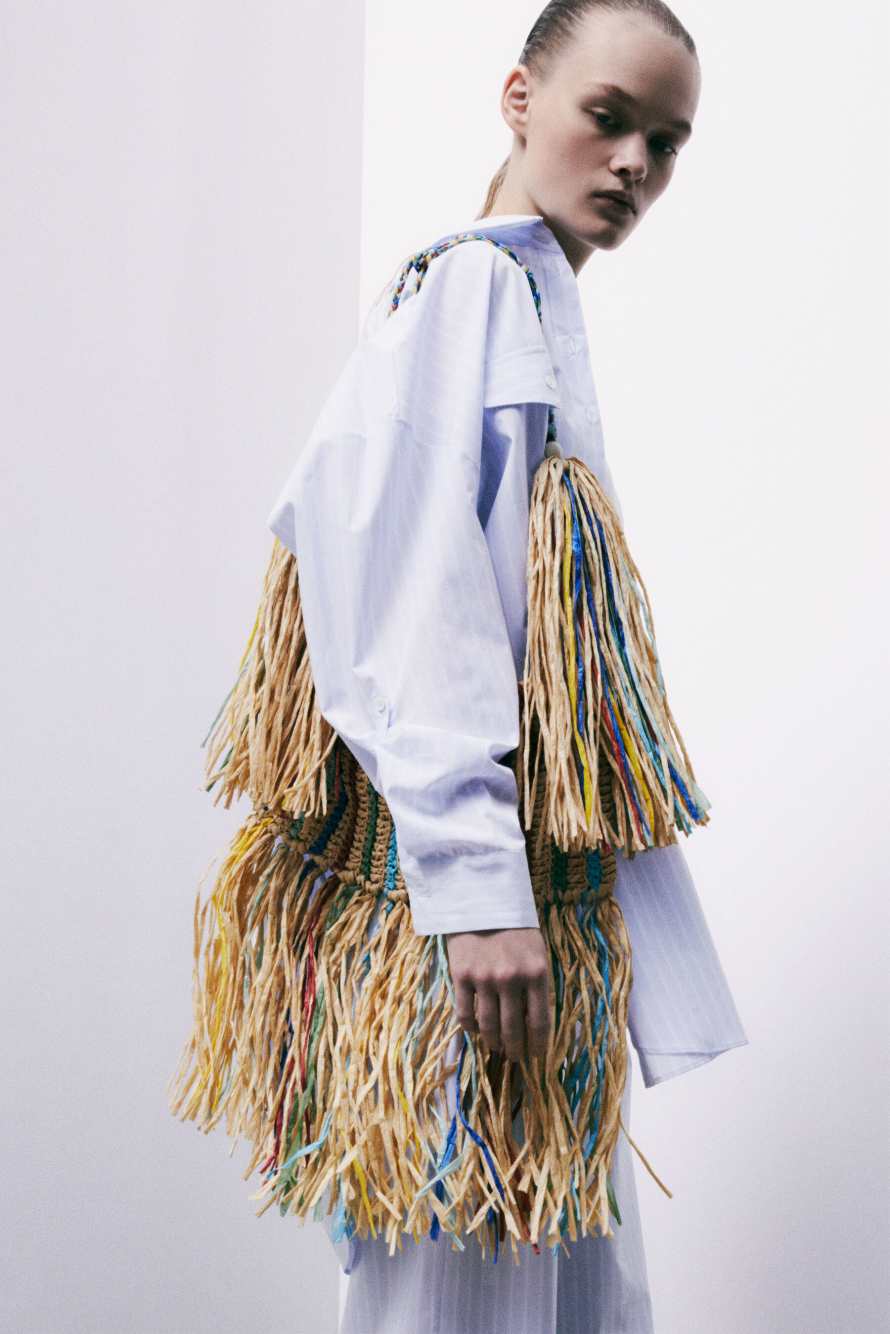 Boho raffia bag with fringes, Multicolor, Patrizia Pepe