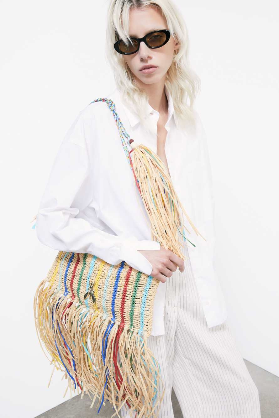 Boho raffia bag with fringes, Multicolor, Patrizia Pepe