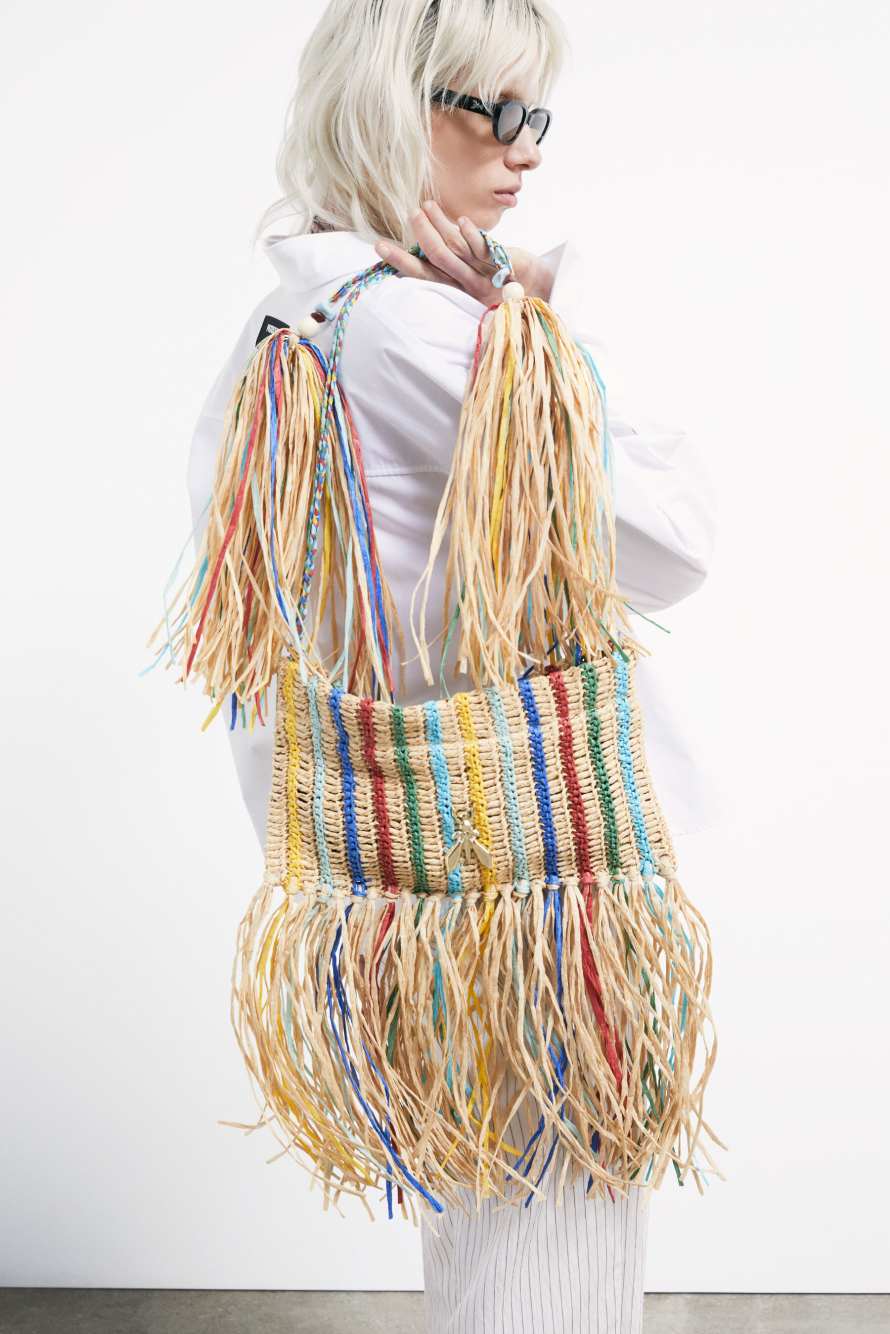 Boho raffia bag with fringes, Multicolor, Patrizia Pepe