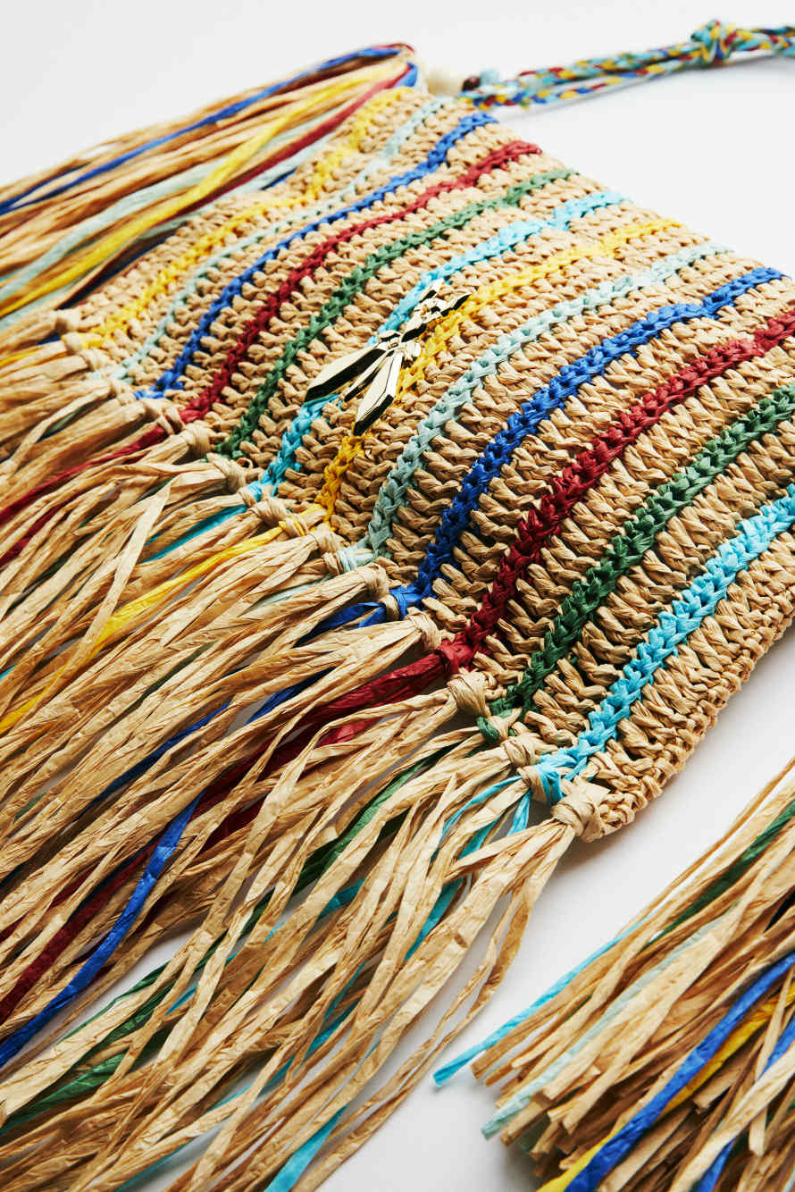 Boho raffia bag with fringes, Multicolor, Patrizia Pepe