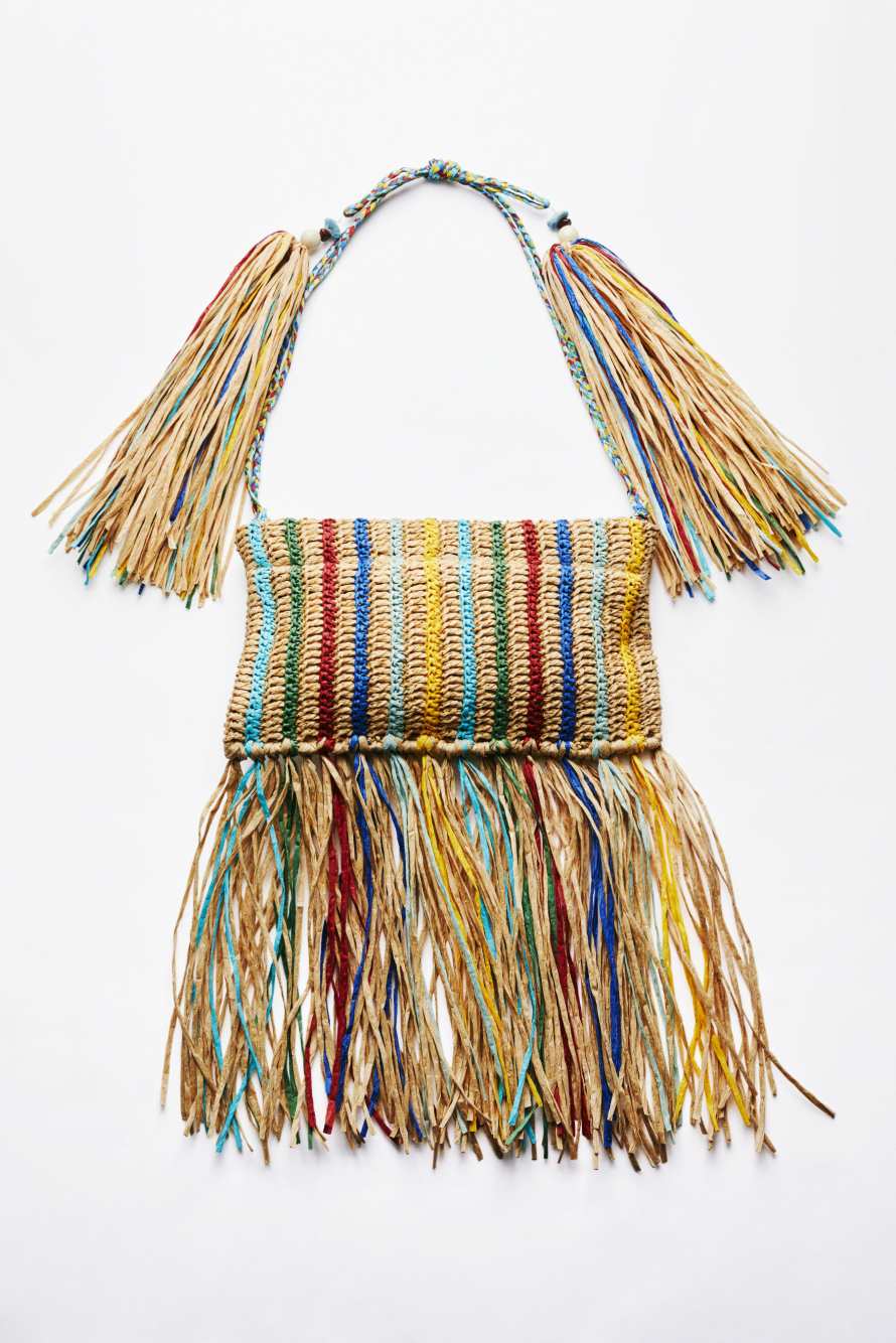Boho raffia bag with fringes, Multicolor, Patrizia Pepe