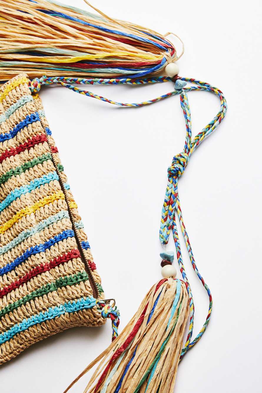 Boho raffia bag with fringes, Multicolor, Patrizia Pepe